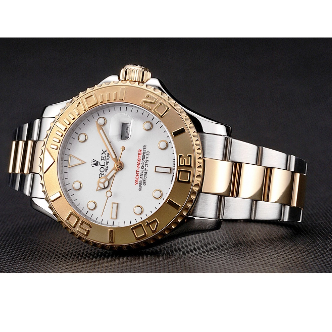 AAA Replica Watches Dial Tone Rolex White Two Bracelet Steel Yacht-Master Stainless Case Gold Bezel 0726